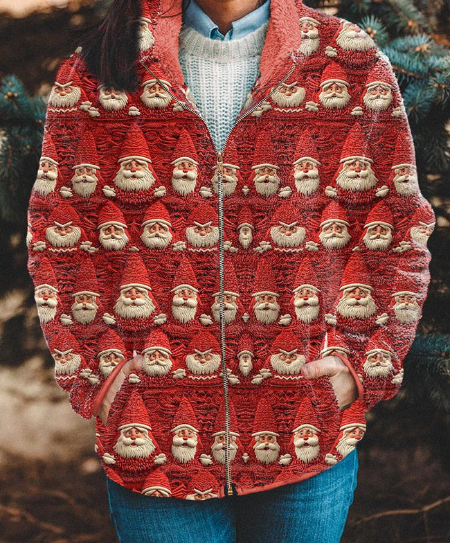 Vintage Santa Print Casual Flannel Coat