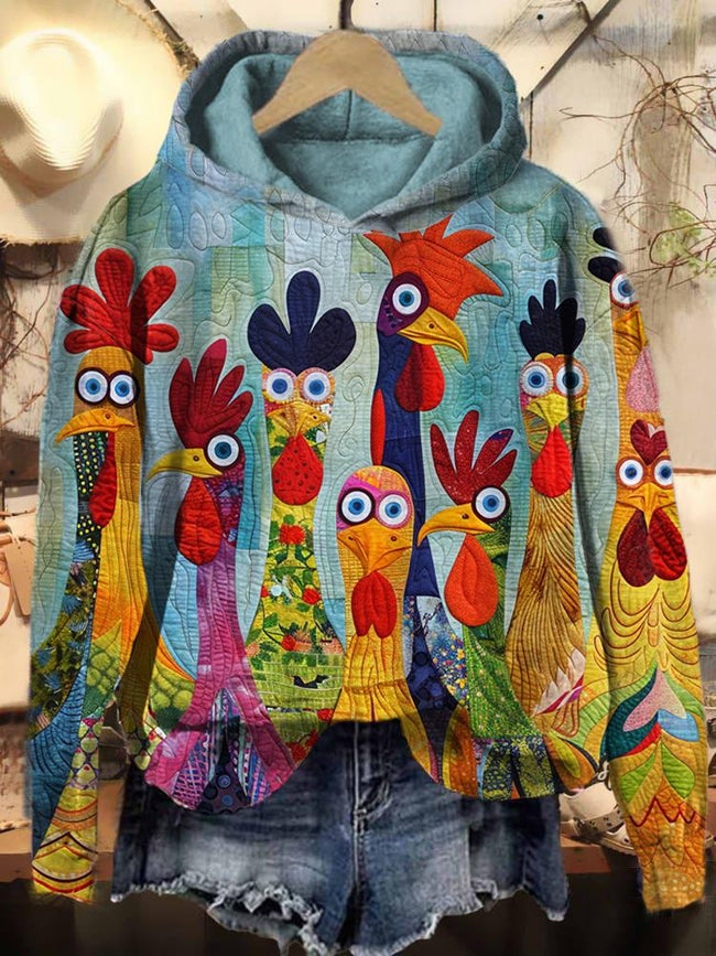 Vintage Chicken Print Casual Sweatshirt Hoodie