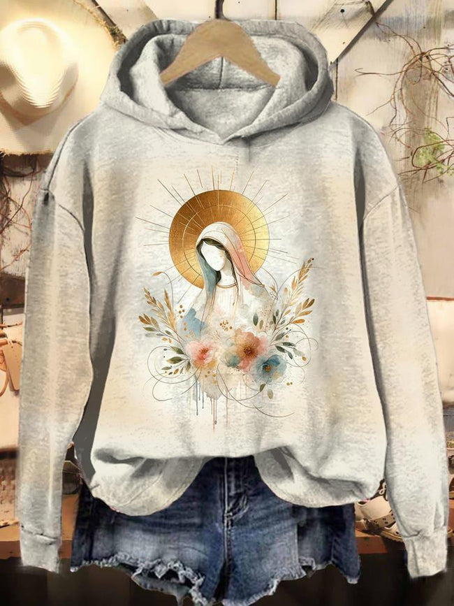 Vintage Virgin Mary Print Casual Sweatshirt Hoodie