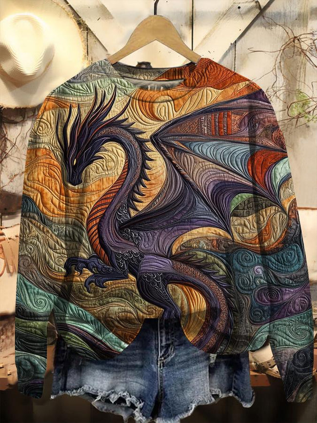 Retro Lunar Serpent Print Casual Sweatshirt