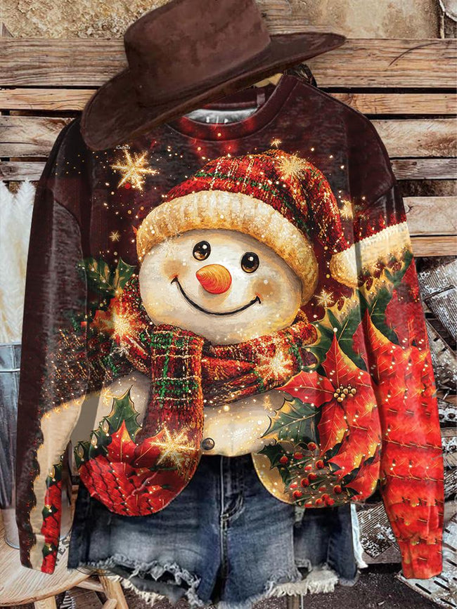 Vintage Christmas Snowman Print Casual Casual Sweatshirt