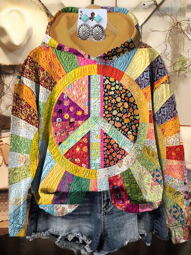 Vintage Love and Peace print casual sweatshirt hoodie