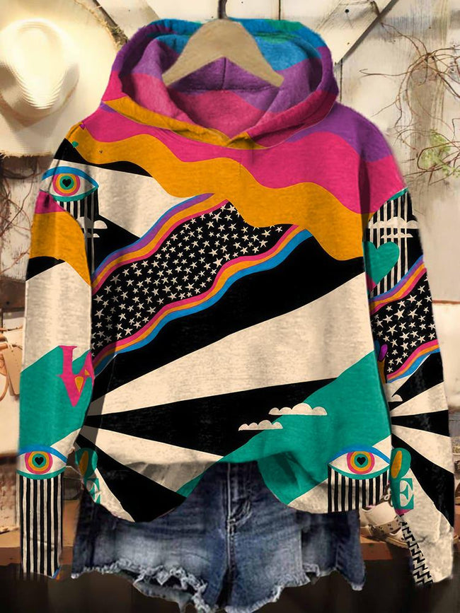 Vintage Western Abstract Print Casual Sweatshirt Hoodie