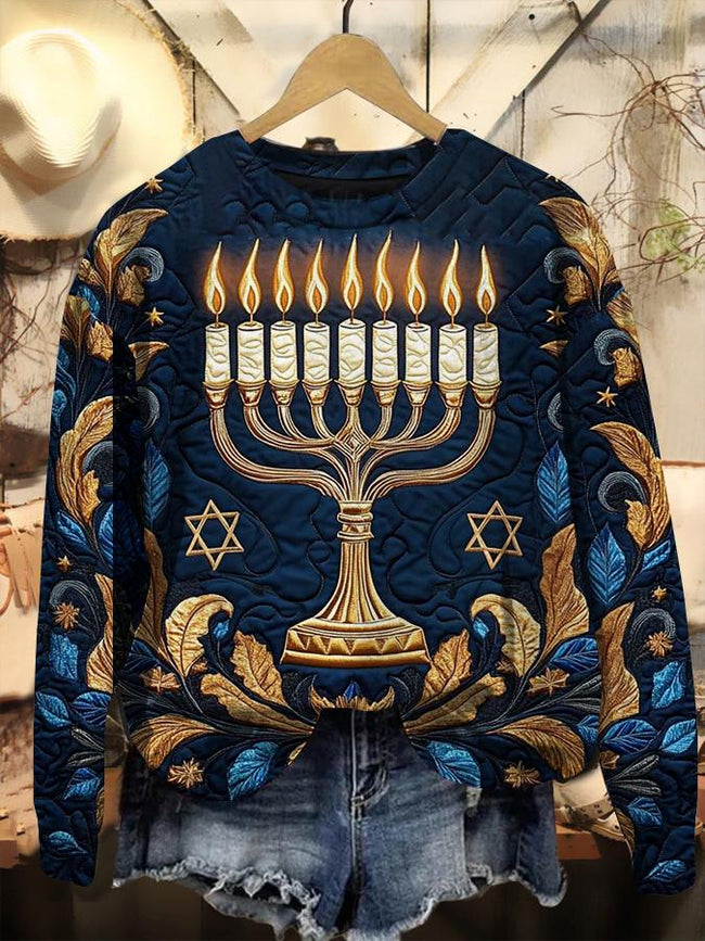 Hanukkah Menorah Print Casual Sweatshirt