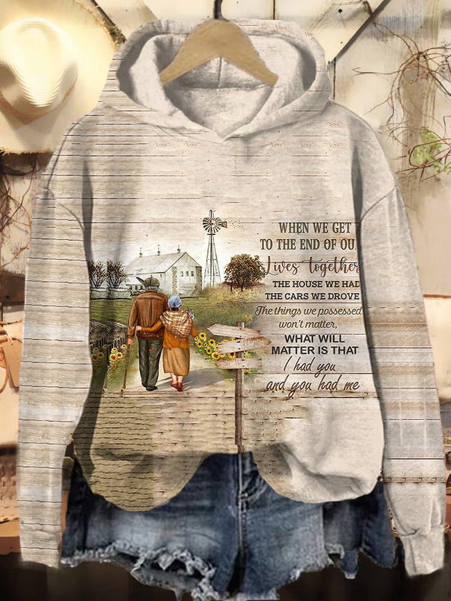 Vintage Old Man With Home Painting Print Casual Sweatshirt Hoodie