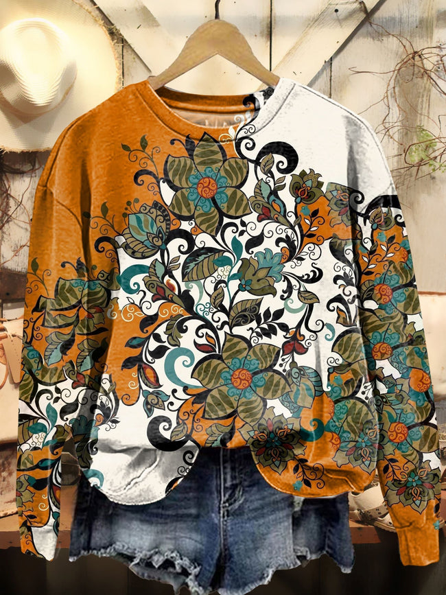 Indian Style Graffiti Floral Pattern Art Print Casual Sweatshirt