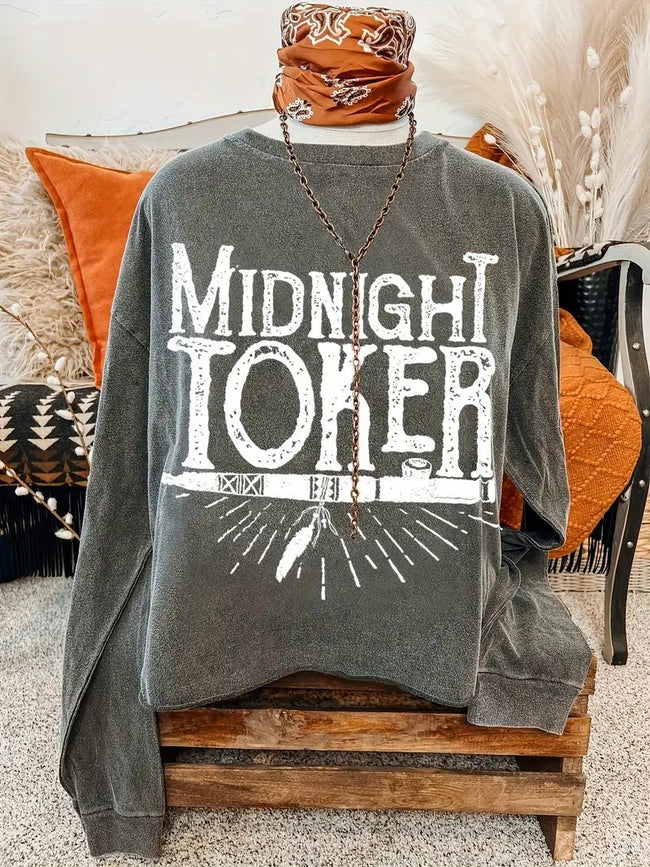 Vintage Midnight Toker Print Casual Sweatshirt